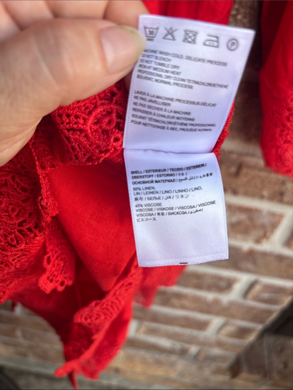 FARM Rio Red Mini Dress with Lace Trim tie front - Picture 7 of 10